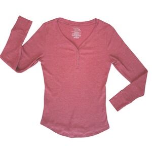 Womens Red Thermal Henley Shirt Medium Long Sleeves Casual Layer Y2K Bella Swan